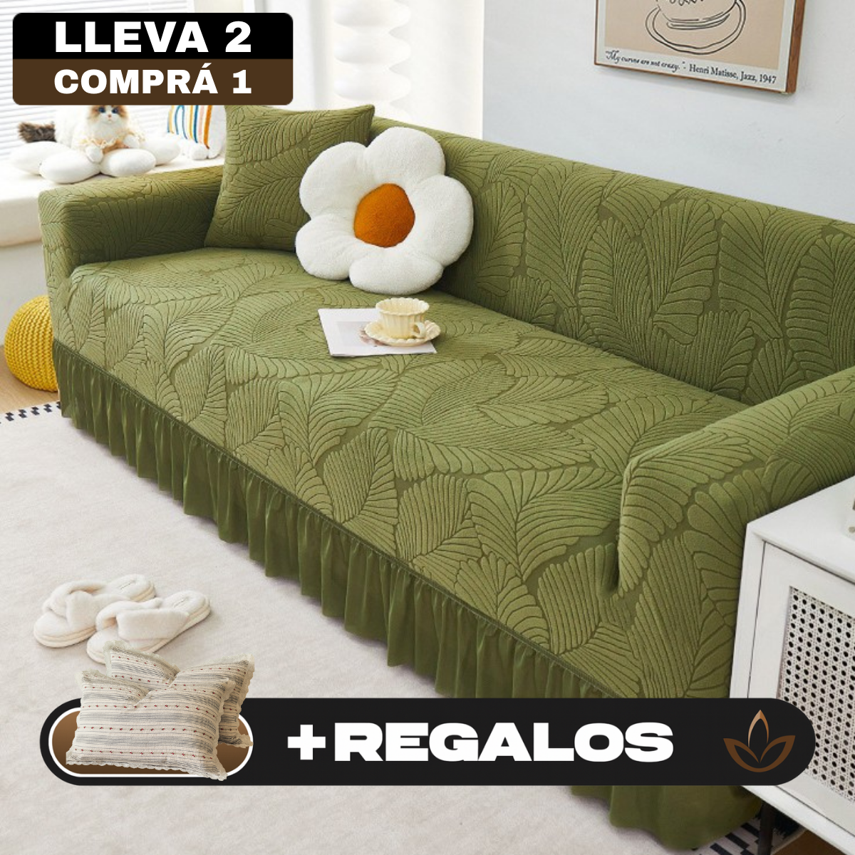 [Llevá 2 Pagá 1] Funda para Sofá Santino en Algodón y Poliéster (¡Diseño Majestuoso y Confortable!) +2 Almohadas de Regalo