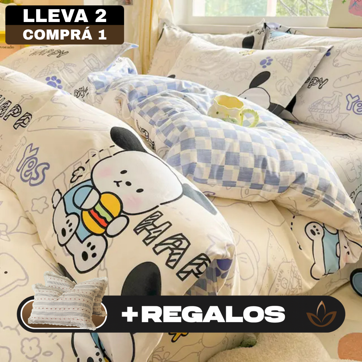 [Llevá 2 Pagá 1] Juego de Cama Completo Luna Estampado en Algodón y Poliéster (¡Noches Maravillosas de Relax!) +2 Fundas para Almohada