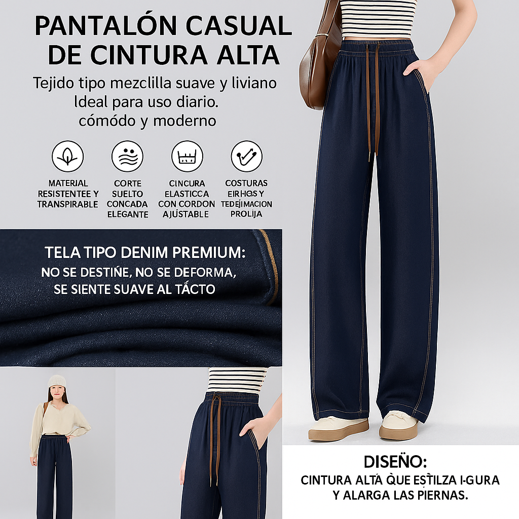 [Llevá 3 Pagá 2] Jean Femenino Aline Wide Leg con Cintura Elástica y Caída Moderna (¡Look moderno y casual!)