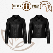 [Llevá 2 Pagá 1] Campera Femenina Luara de Cuero Legítimo con Bolsillos Laterales (¡Textura suave y diseño retro!)