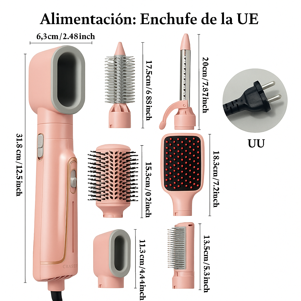 Cepillo Secador y Alisador BeautyHair 5 en 1 Bivolt Rose (¡Cabello liso y seco en menos de 10 minutos!) +REGALOS: Aceite Capilar y Sérum Anti Frizz