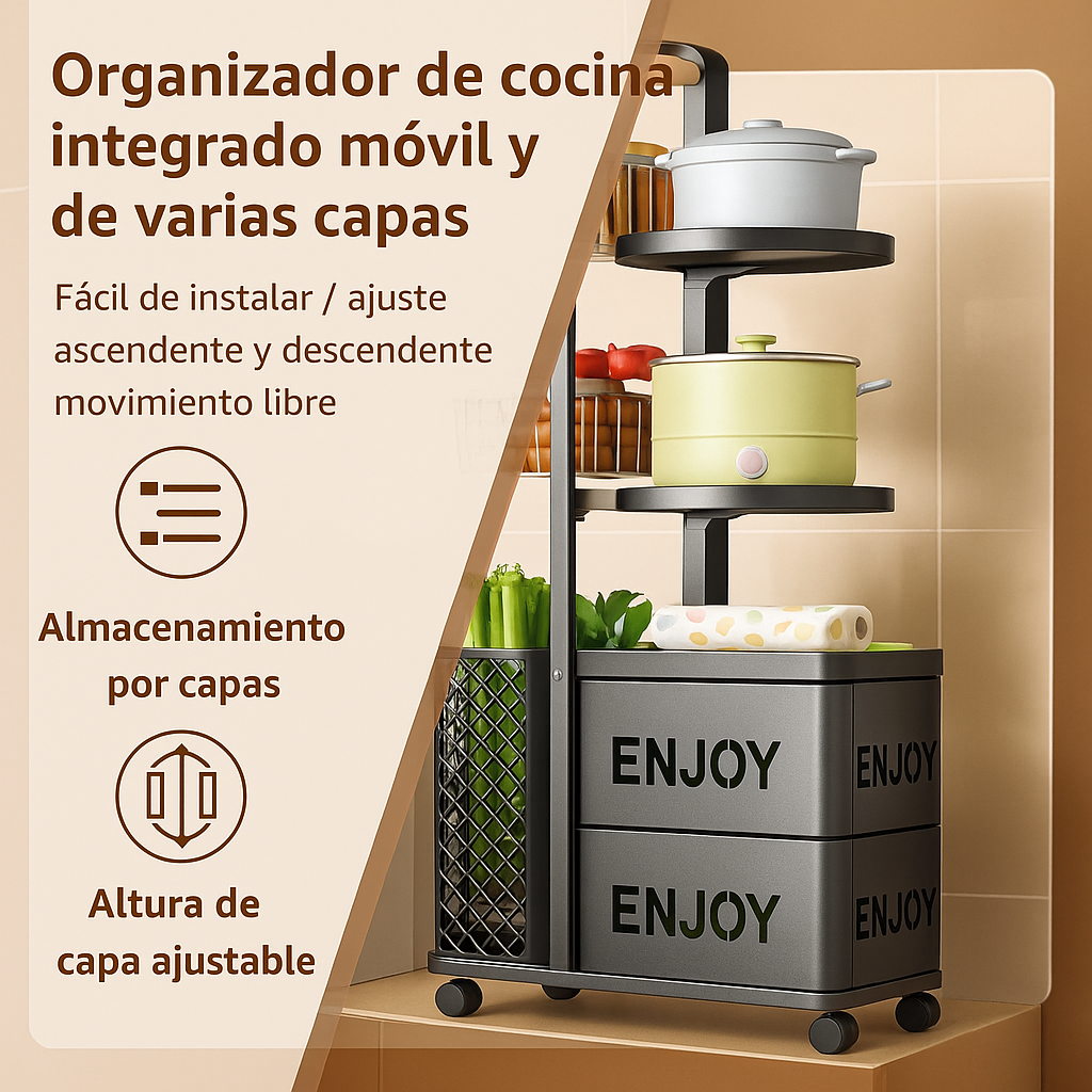 [Llevá 2 Pagá 1] Frutera Organizadora Inox Multiuso con Rueditas 5 Niveles y Canastos Deslizantes