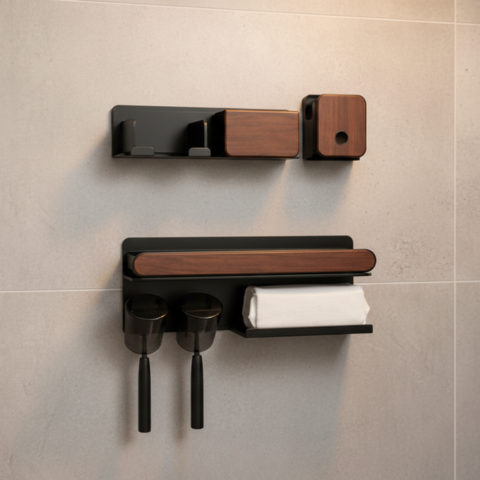 Set de 3 Organizadores de Baño de Madera y Acero Inoxidable con Divisiones Inteligentes