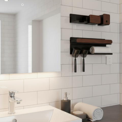 Set de 3 Organizadores de Baño de Madera y Acero Inoxidable con Divisiones Inteligentes