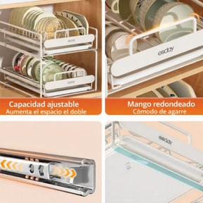 Escurridor de Acero Inoxidable de 2 Niveles con sistema inteligente de drenaje +REGALO: Kit de Utensilios de Cocina