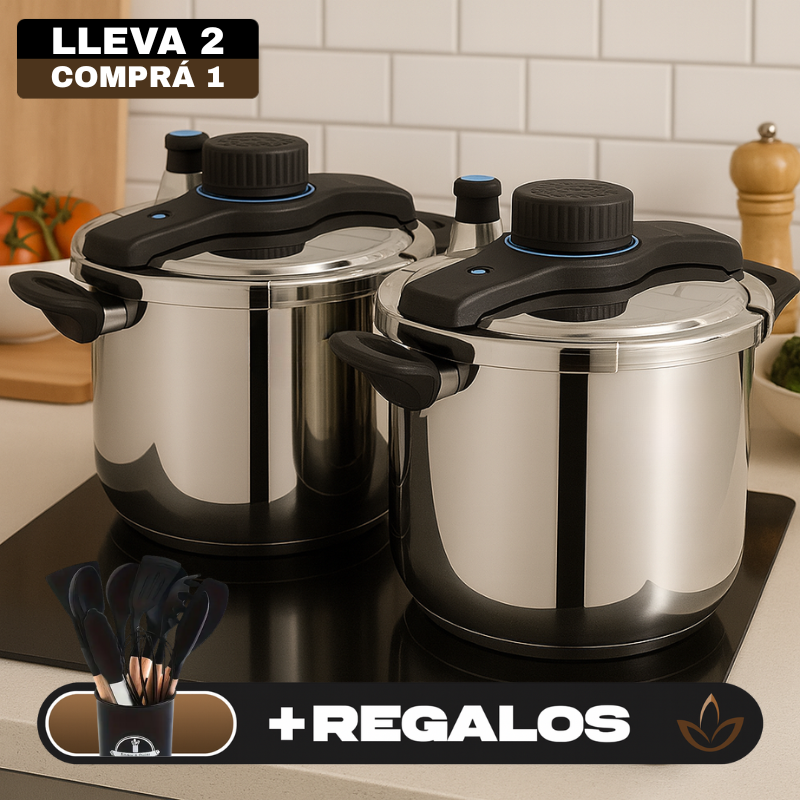 [Llevá 2 Pagá 1] Olla a Presión Supor de 3 Capas de Acero Inoxidable con Manijas de Goma | Seguridad Total para tu Cocina + Kit de Utensilios de Cocina