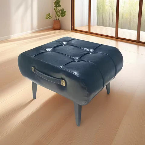 [Llevá 2 Pagá 1] Banqueta de Cuero Legítimo Acolchonada con Patas de Madera y Asa Lateral