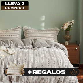 [Llevá 2 Pagá 1] Ropa de Cama Completa Estampada en Algodón y Poliéster +2 Fundas para Almohada