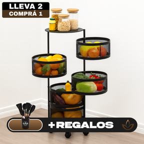 [Comprá 1 Llevá 2] Frutera Articulada de Acero Inoxidable Giratoria de 3/4/5 Niveles +REGALO: Kit de Utensilios de Cocina