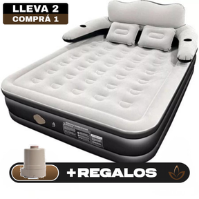 [Llevá 2 Pagá 1] Colchón Portátil de Dos Plazas con Apoyo para la Cabeza, Triple Revestimiento y Antidesgarro +REGALO: Bomba de Aire Eléctrica