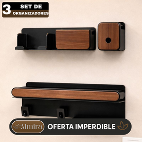 Set de 3 Organizadores de Baño de Madera y Acero Inoxidable con Divisiones Inteligentes
