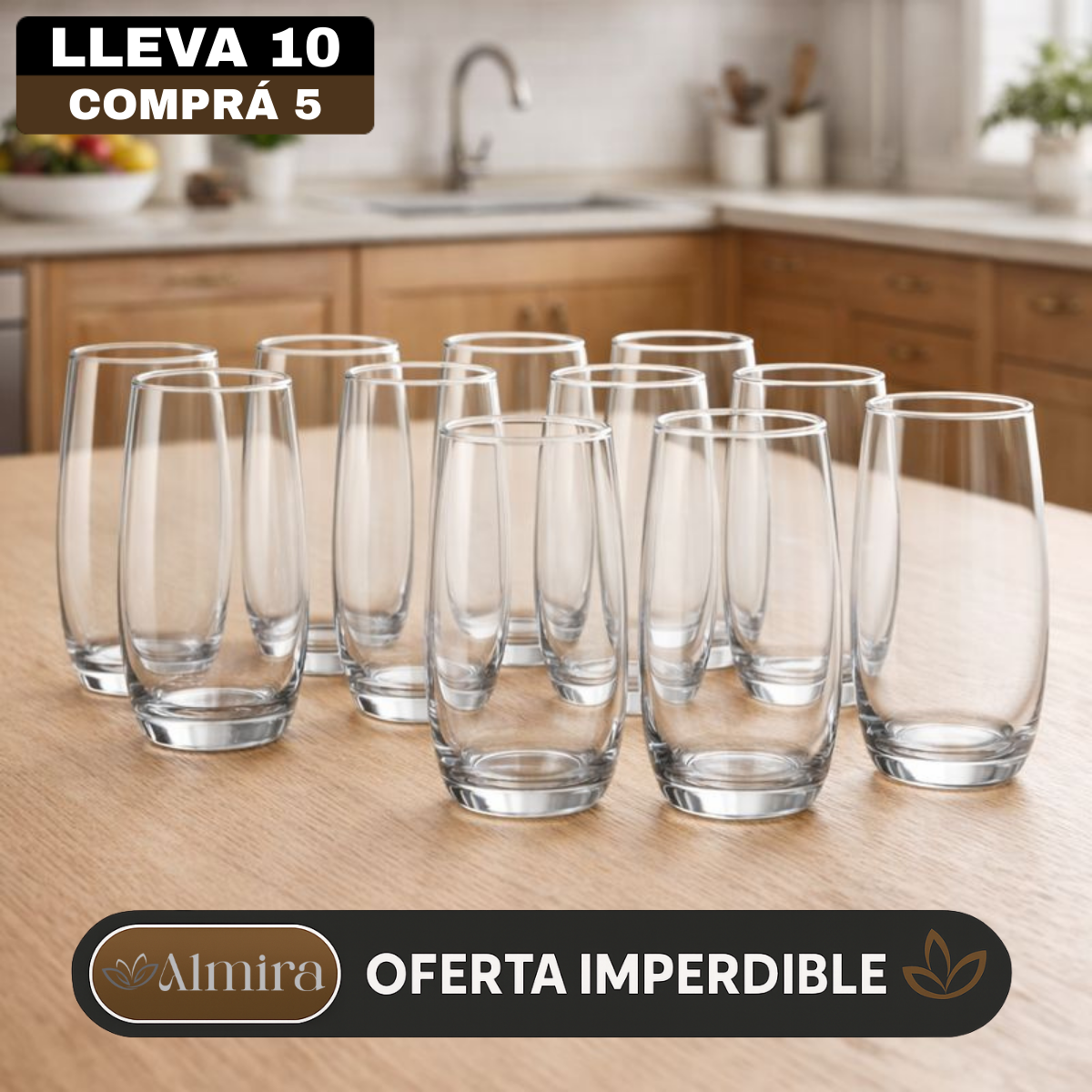 [Llevá 10 Pagá 5] Vasos de Vidrio Transparente Long Drink (¡Elegancia para tu cocina!)
