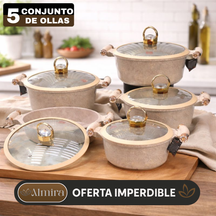 Juego de 5 Ollas de Cerámica Antiadherente con Triple Revestimiento (¡Cociná más rápido y con mucho menos desorden!)