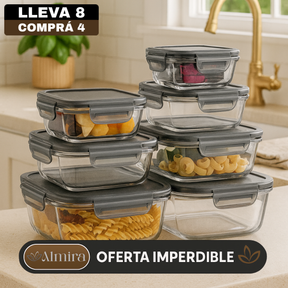 [Pagás 4, Te Llevás 8] Set de Recipientes Herméticos de Vidrio Templado