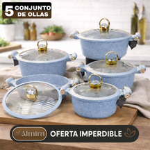 Juego de 5 Ollas de Cerámica Antiadherente con Triple Revestimiento (¡Cociná más rápido y con mucho menos desorden!)