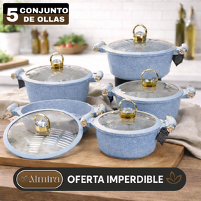 Juego de 5 Ollas de Cerámica Antiadherente con Triple Revestimiento (¡Cociná más rápido y con mucho menos desorden!)