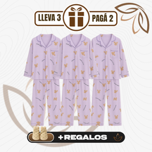 [Llevá 3 Pagá 2] Pijamas Femeninos en Seda Hielo y Algodón + REGALO: Par de Pantuflas