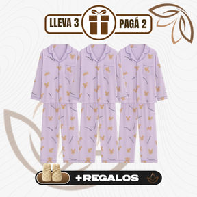 [Llevá 3 Pagá 2] Pijamas Femeninos en Seda Hielo y Algodón + REGALO: Par de Pantuflas